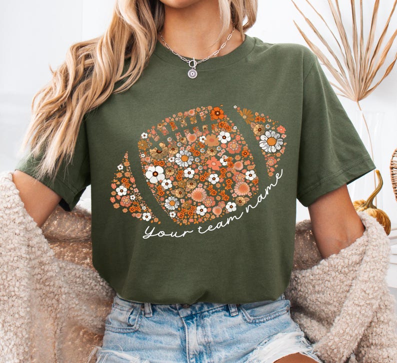 Custom Floral Football Shirt Football Mom Shirt Retro Football Tee Game Day Touchdown Season Shirt Fall Boho Floral Shirt Football Season