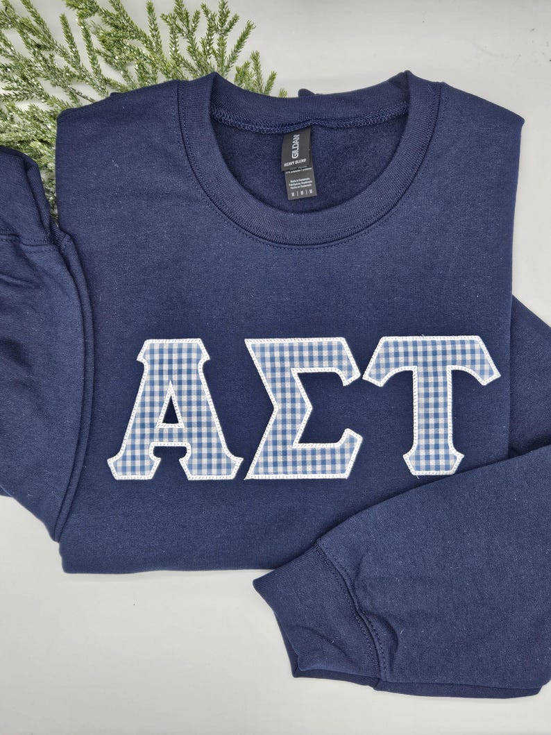 Gingham Sorority Letters Embroidered sweatshirt, t-shirt, hoodie. Delta Delta Delta, Chapter sweatshirt. Big Little shirts. Delta Gamma. il_794xN.7103905303_fwb6.jpg