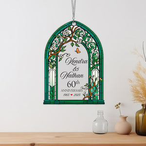 Personalized Wedding Anniversary Stained Glass Suncatcher, Custom Anniversary Keepsake for Couples, Flower Gate Window Decor, Gift For Lover