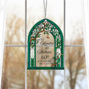Personalized Wedding Anniversary Stained Glass Suncatcher, Custom Anniversary Keepsake for Couples, Flower Gate Window Decor, Gift For Lover