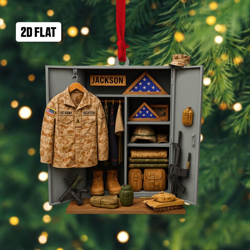Personalized Army Uniform 2D Flat Ornament, Custom Name Christmas Ornament, Custom Military Ornament, Soldier Gift for Veterans,Gift for Dad
