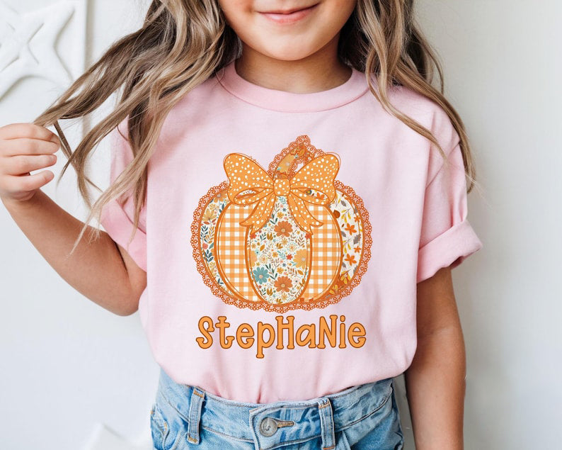 Custom Kid Fall Name Shirt, Custom Pumpkin Shirt With Name, Pumpkin Fall Toddler Shirt, Girls Autumn Tee With Name, Cute Toddler Tee