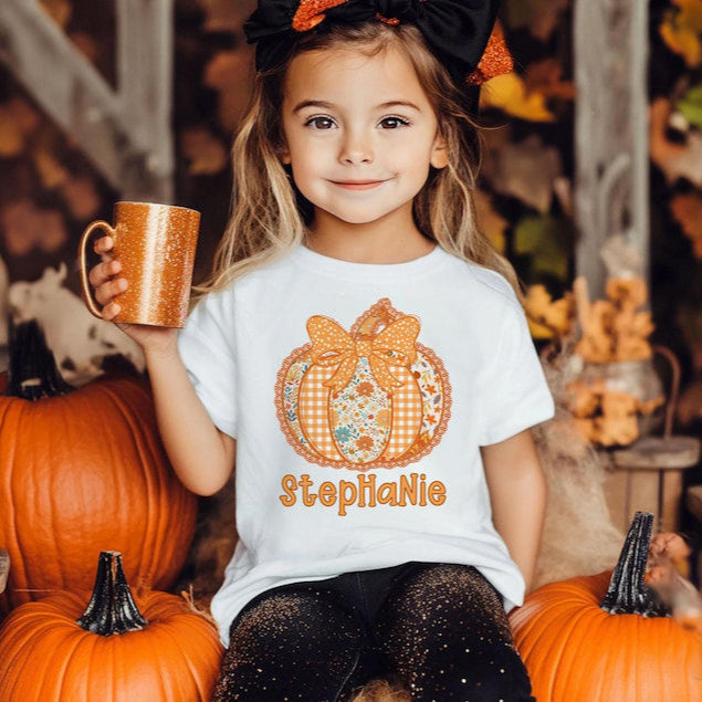 Custom Kid Fall Name Shirt, Custom Pumpkin Shirt With Name, Pumpkin Fall Toddler Shirt, Girls Autumn Tee With Name, Cute Toddler Tee