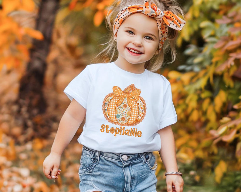 Custom Kid Fall Name Shirt, Custom Pumpkin Shirt With Name, Pumpkin Fall Toddler Shirt, Girls Autumn Tee With Name, Cute Toddler Tee