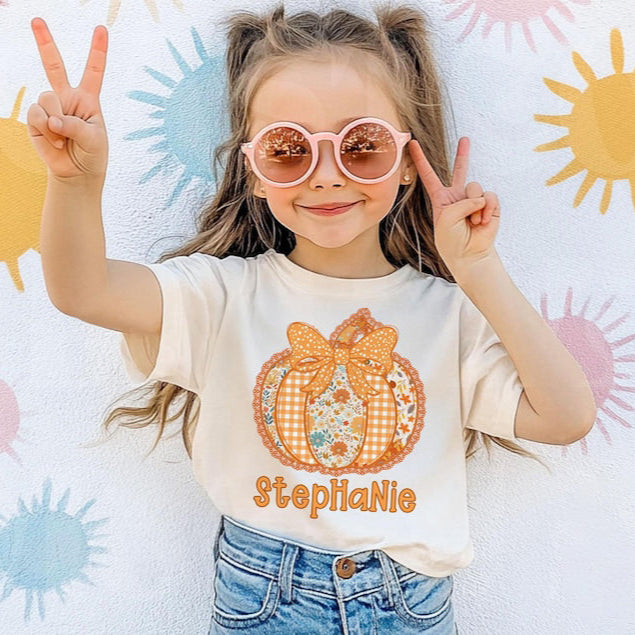 Custom Kid Fall Name Shirt, Custom Pumpkin Shirt With Name, Pumpkin Fall Toddler Shirt, Girls Autumn Tee With Name, Cute Toddler Tee