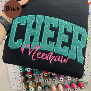 Cheer Mom Sweatshirt or Comfort Color Tee, Glitter Applique Embroidered with Name Personalized Cheer Shirt