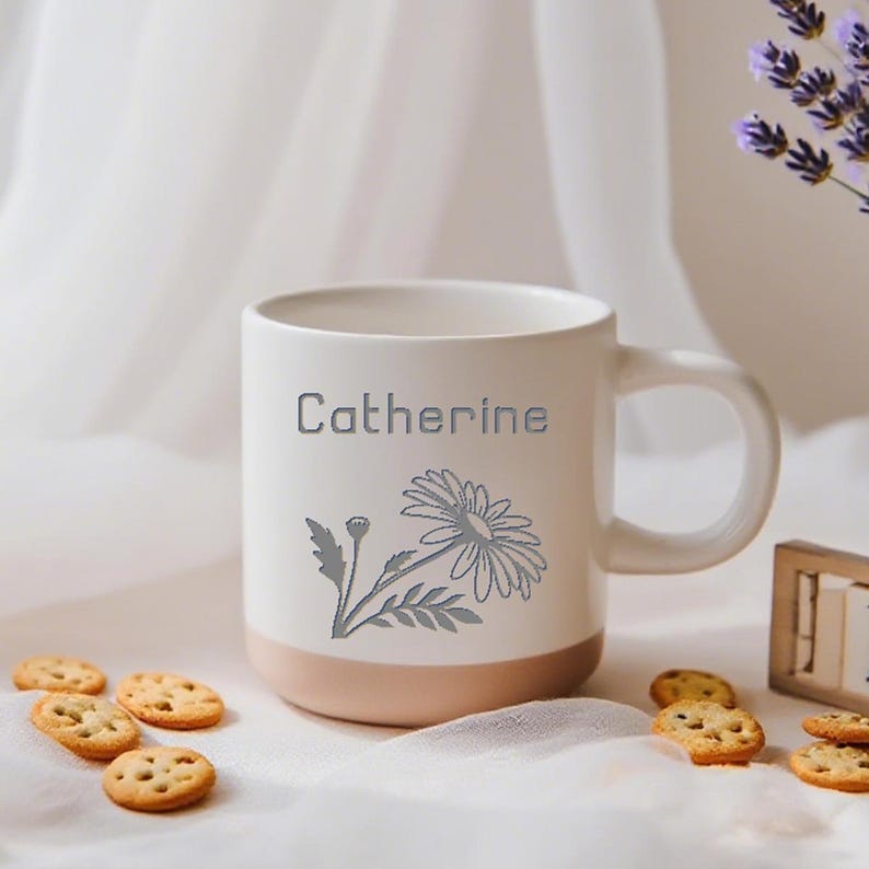Personalized Engraved Pottery Mug Ceramic mug, Handmade Custom Mug with Text of Your Choice, Unique Custom Mug Gift for Her/Tea Coffee Lover