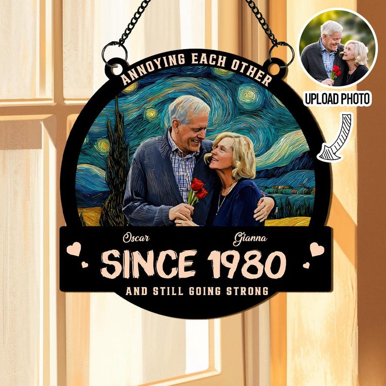 Custom Photo Window Hanging Suncatcher Ornament, Annoying Each Other Since, Personalized Anniversary Wedding Gifts For Husband, Gift For Him