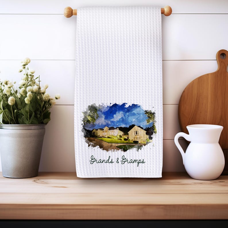 Customized Home Portrait Kitchen Dish Towel-Personalized Waffle Weave Dish Towel - Trending Hedge Style Initial - Wedding Gift Dish -Gift for Her