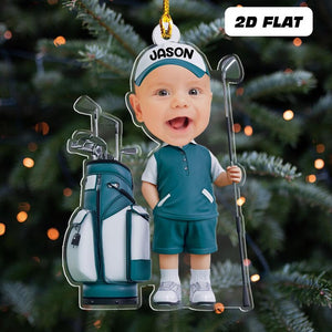 Personalized Baby Golfer Ornament, Golf Photo Ornament, Golf Baby Ornament, 2d Flat Ornament, Christmas Tree Decoration, Baby Golf Gift