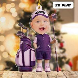 Personalized Baby Golfer Ornament, Golf Photo Ornament, Golf Baby Ornament, 2d Flat Ornament, Christmas Tree Decoration, Baby Golf Gift