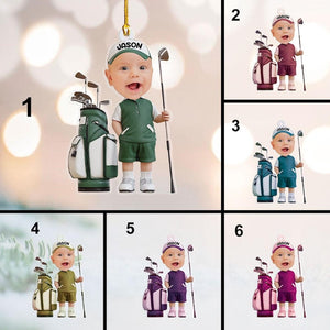 Personalized Baby Golfer Ornament, Golf Photo Ornament, Golf Baby Ornament, 2d Flat Ornament, Christmas Tree Decoration, Baby Golf Gift