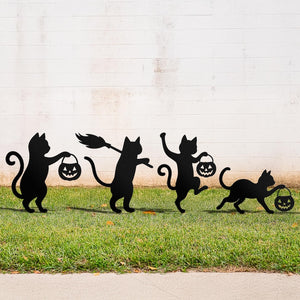 Halloween Cat Metal Yard Stake, Dancing Cat Sign, Witch Cat Garden Decor, Halloween Outdoor Decoration, Halloween Party Yard Sign