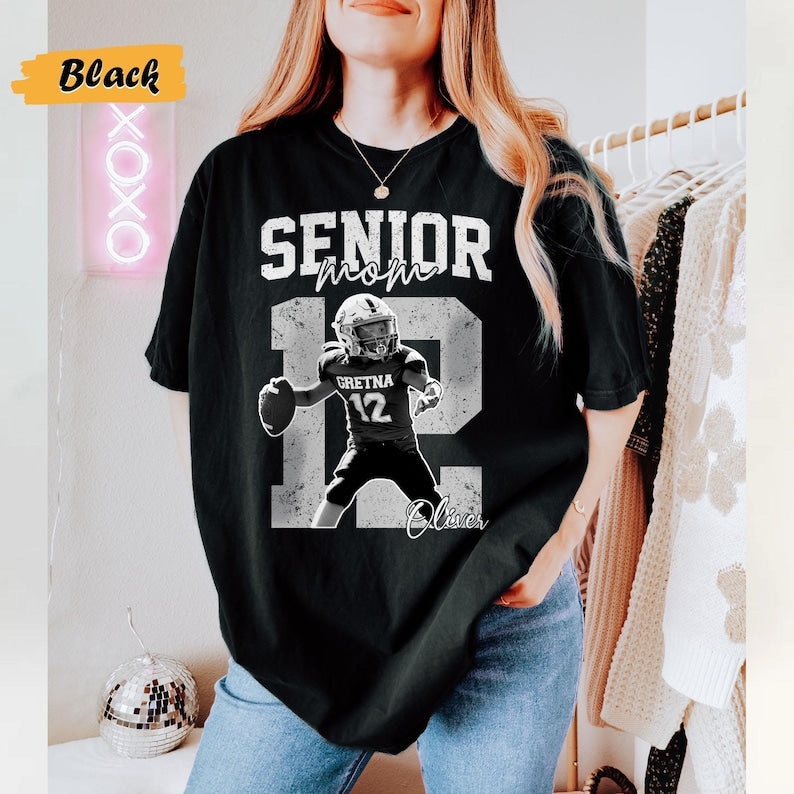 Custom Senior Football Mama Shirt, Custom Photo Mom Tee, Senior Night Mom Shirt, School Team Mom, Gift For Football Mom, Personalized Tee