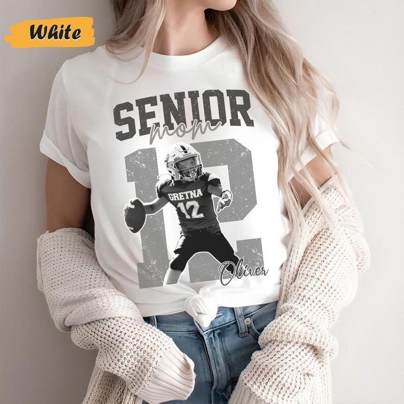 Custom Senior Football Mama Shirt, Custom Photo Mom Tee, Senior Night Mom Shirt, School Team Mom, Gift For Football Mom, Personalized Tee