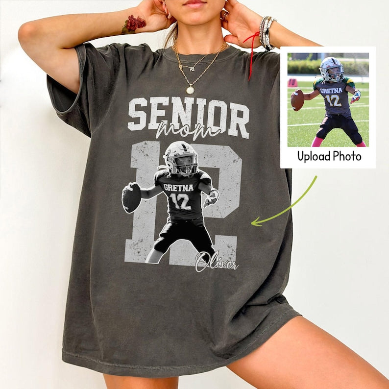 Custom Senior Football Mama Shirt, Custom Photo Mom Tee, Senior Night Mom Shirt, School Team Mom, Gift For Football Mom, Personalized Tee