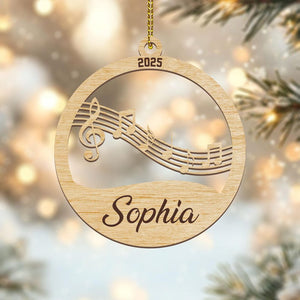 Personalized Music Notes 2D Flat Acrylic Ornament, Music Christmas Ornament, Custom Engraved Ornament, Rustic Ornament, Music Lover Gifts