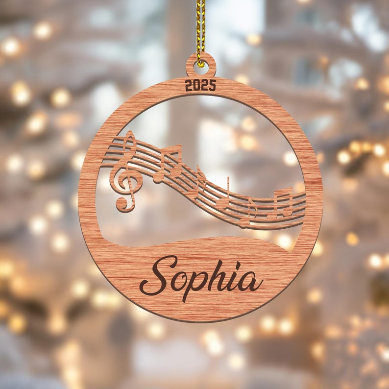 Personalized Music Notes 2D Flat Acrylic Ornament, Music Christmas Ornament, Custom Engraved Ornament, Rustic Ornament, Music Lover Gifts