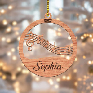 Personalized Music Notes 2D Flat Acrylic Ornament, Music Christmas Ornament, Custom Engraved Ornament, Rustic Ornament, Music Lover Gifts