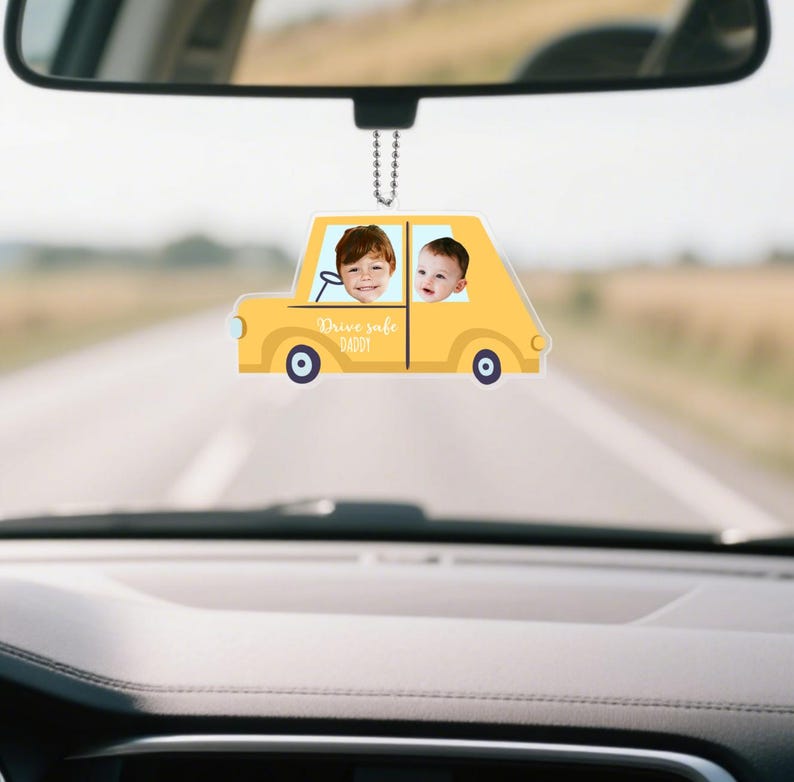 Personalized Acrylic Car Hanger,Drive Safe Daddy with 1-5 Baby Photo,Acrylic Car Hanging,Car Decor,Gift for Dad,New Dad Gift,1st Fathers Day