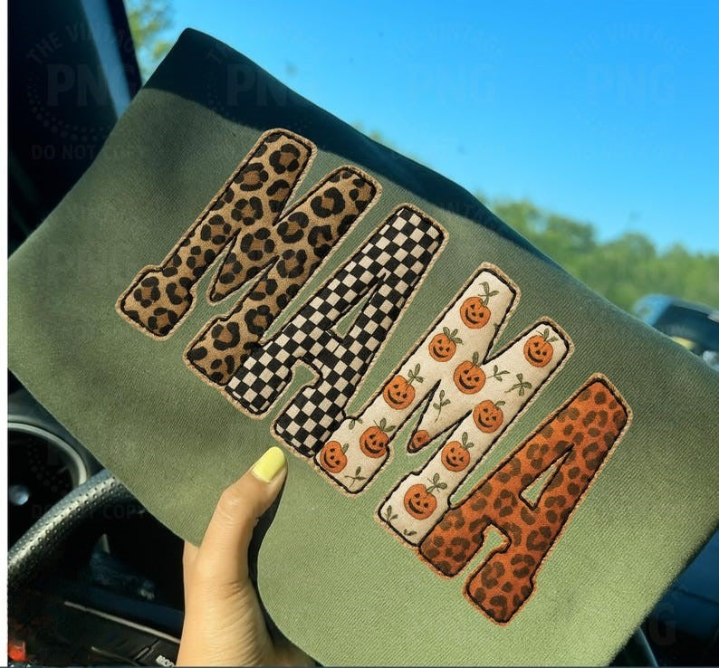 Fall Mama T-Shirt, Halloween Patchwork Letters Clipart, Pumpkin Leopard Checkered Shirt, Cozy Autumn Shirt