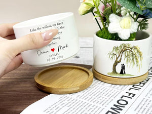 Willow Tree Ceramic Pot Wedding Keepsake Gift, 9 Years Anniversary Pot, Custom Willow Tree Pot Gift, Personalised Flower Pot Gift for Couple
