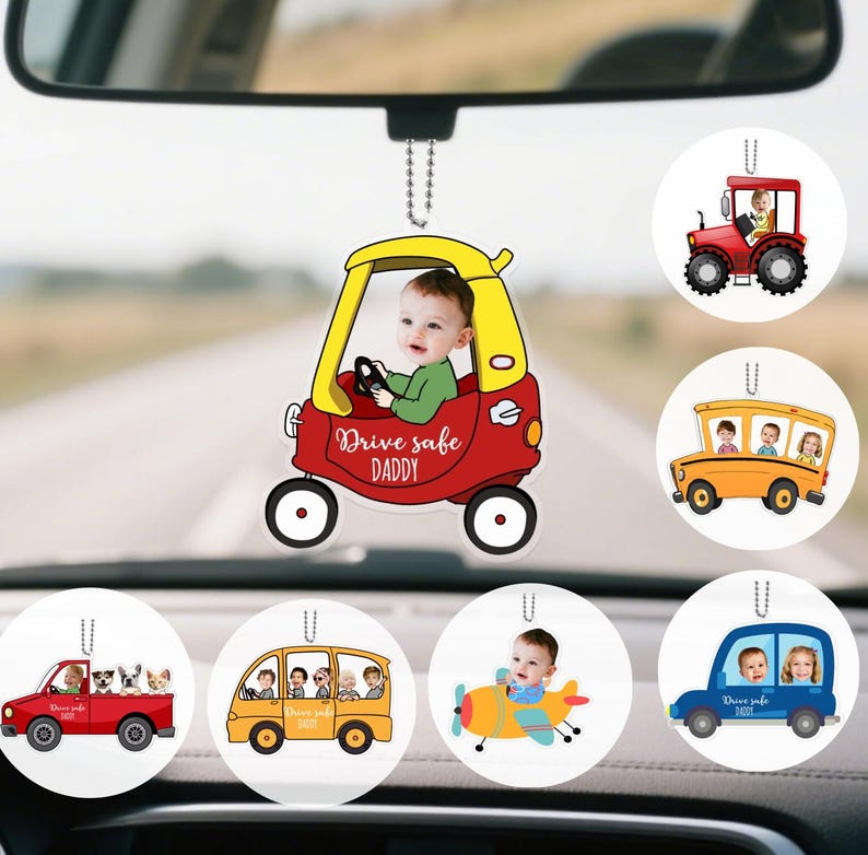 Personalized Acrylic Car Hanger,Drive Safe Daddy with 1-5 Baby Photo,Acrylic Car Hanging,Car Decor,Gift for Dad,New Dad Gift,1st Fathers Day