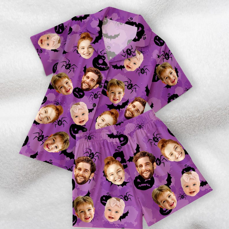 Custom Halloween Face Pajama Set, Personalized Family Halloween Pajamas, Matching Halloween Pajama Set, Spooky Family Costume Gift for Him