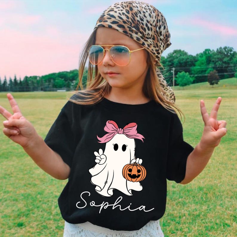 Personalized Halloween Shirt for Girl, Ghost Name Toddler Girls Shirt, Custom Name Retro Halloween Girls Tee, Spooky Season, Cute Fall Shirt