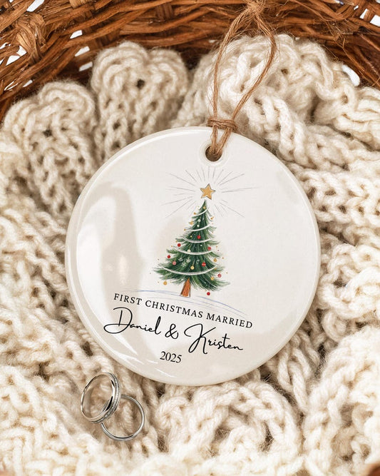 First Christmas Married Ornament, Mr and Mrs Ornament, Personalized Wedding Gift, Newlywed Christmas Gift, Wedding Christmas Ornament