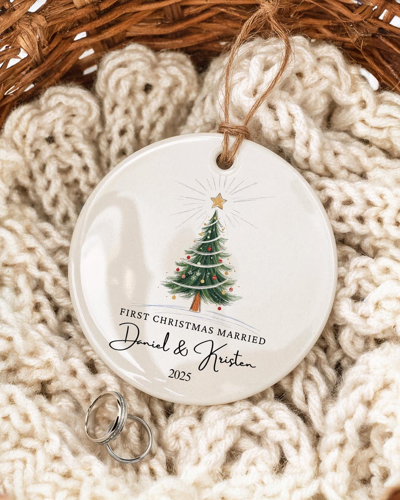First Christmas Married Ornament, Mr and Mrs Ornament, Personalized Wedding Gift, Newlywed Christmas Gift, Wedding Christmas Ornament