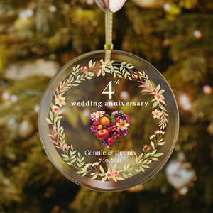 Personalized 4th Anniversary Ornament, 4th Marriage Gift, 4 Years Married Gift, Fourth Anniversary Gift, Fruit Anniversary Gift For Husband