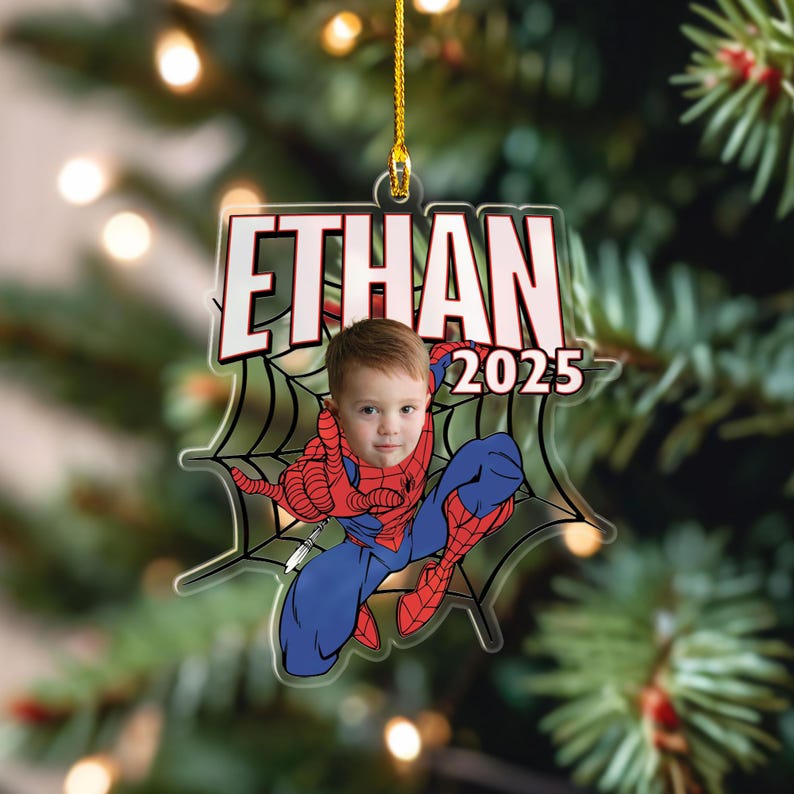 Personalized Spidey Christmas Ornament, Spiderman Xmas Ornament, Custom Christmas Ornament, Spiderman Custom Shape Acrylic Custom Name