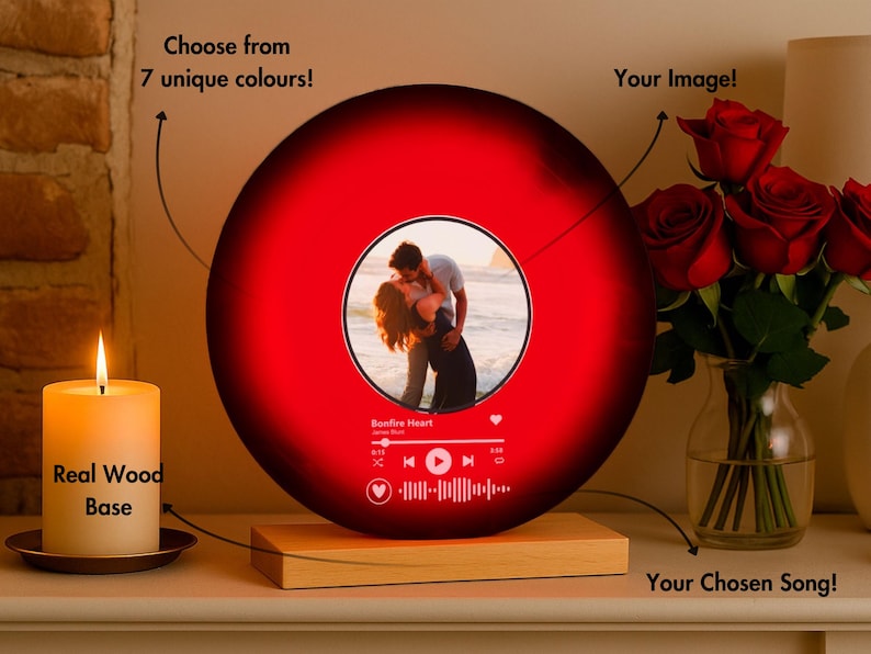 Custom Vinyl Record with Photo Personalized Song Plaque Gift for Couples, Friends Anniversary, Birthday, or Christmas Present, Married