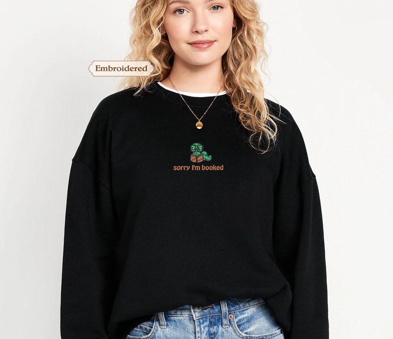 Sorry i'm booked Bookworm Embroidered Sweatshirt | Bookish Oversized Jumper | Cosy Reading Sweater | Gift for Book Lover | Gift for Readers il_794xN.7108839778_r3mk.jpg