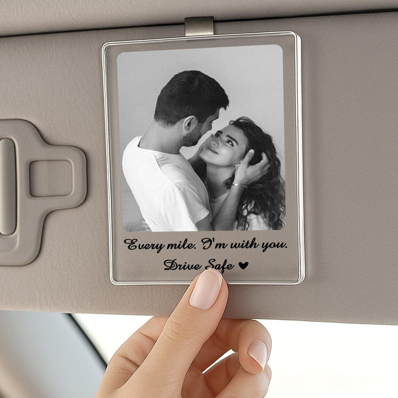 Custom Couple Photo Car Visor Clip, Car Photo Visor Clip,Gift for Dad,Romantic Gift for Boyfriend or Girlfriend,Drive Safe Gift,Couple Gift