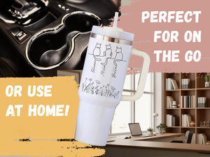 Personalized Cat Names 40oz Tumbler, Custom Cat Mum, Minimalist Cat Lover Gifts, Personalized Lineart Cat Parent, Cat Names on Wildflowers