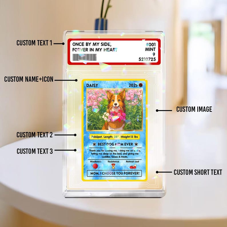 Personalized Poke Pet Acrylic Card, Custom Dog Mom Photo Poke Style, Pet Photo Hologram Acrylic Plaque, Custom Photo & Text Game Poke Card