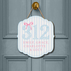 Custom Dorm Room Door Sign Personalized Chinoiserie Room Number Plaque Blue and Pink Roommate Name Sign College Decor