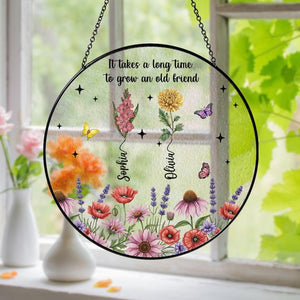 It Takes A Long Time To Grow An Old Friend Suncatcher, Personalized Friendship Gift, Gift For Best Friend, Long Distance Bestie Gift