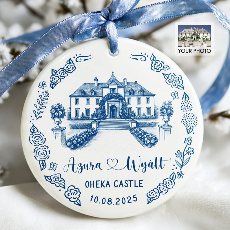 Personalized Wedding Venue Ceramic Ornament, Custom Wedding Location Ornament Gift, Housewarming Gift, Wedding Gift for Couple,Newlywed Gift