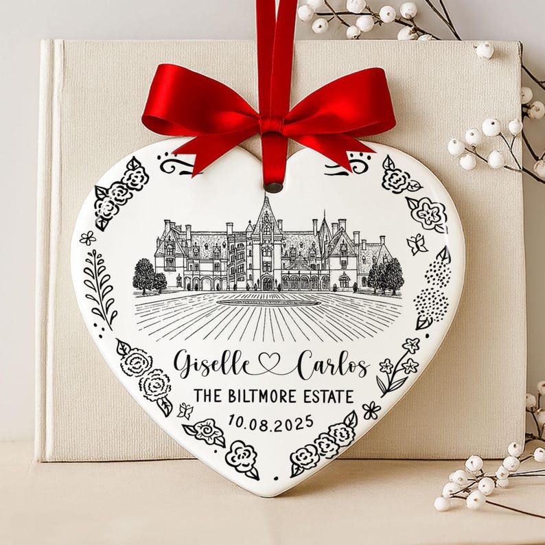 Personalized Wedding Venue Ceramic Ornament, Custom Wedding Location Ornament Gift, Housewarming Gift, Wedding Gift for Couple,Newlywed Gift