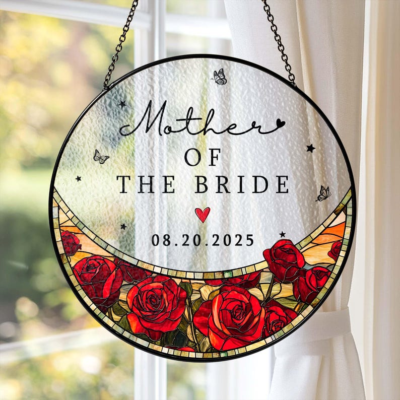 Custom Wedding Gift For Mother Of The Bride & Groom Stained Glass Suncatcher, Wedding Gift For Mom, Engagement MOB MOG Gift Window Decor