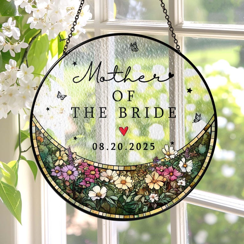 Custom Wedding Gift For Mother Of The Bride & Groom Stained Glass Suncatcher, Wedding Gift For Mom, Engagement MOB MOG Gift Window Decor