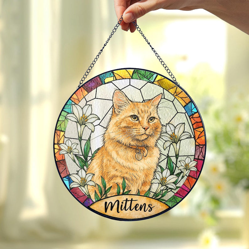 Custom Cat Memorial Suncatcher, Pet Memorial Gifts, Pet Portrait Stained Glass , Loss of Pet Sympathy Gift, Cat Suncatcher, Pet Photo Gift