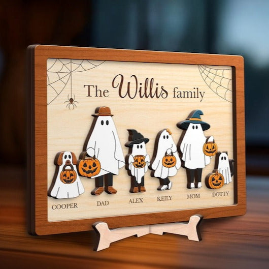 Halloween Ghost Family, Trick or Treat, Pumpkin, Spooky Name Frame