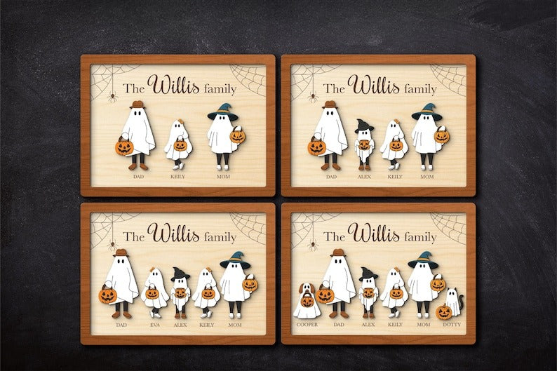 Halloween Ghost Family, Trick or Treat, Pumpkin, Spooky Name Frame