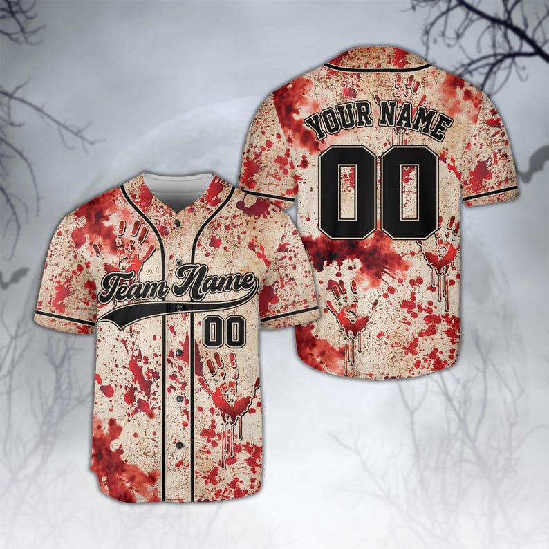 Bloody Horror Halloween Baseball Jersey, Custom Name And Number Halloween Jersey, Creepy Halloween Team Jersey, Personalized Halloween Gift