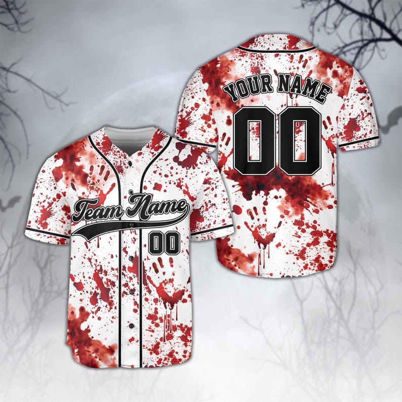 Bloody Horror Halloween Baseball Jersey, Custom Name And Number Halloween Jersey, Creepy Halloween Team Jersey, Personalized Halloween Gift