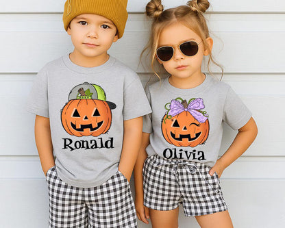 Personalized Kids Halloween Name Shirt, Toddler Boy Girl Halloween Shirt, Custom Name Pumpkin Shirt, Kids Fall Tee, Shirt for Boys and Girls